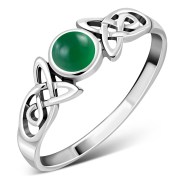 Green Agate Celtic Trinity Silver Ring, r590